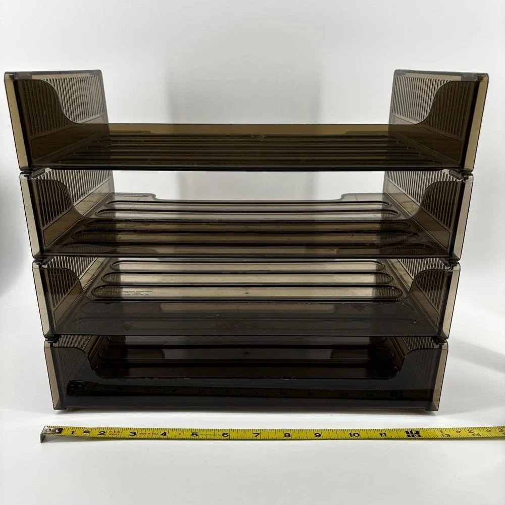 Vintage Rubbermaid Stackable Letter Trays Set of 4 Smoke Brown Plastic Office